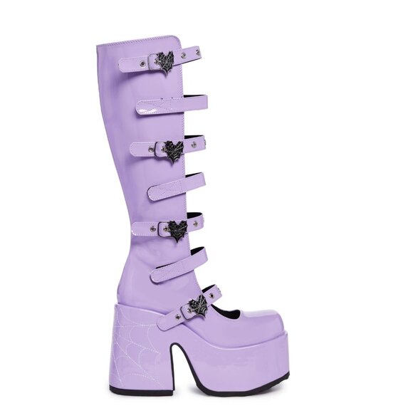 Dolls Kill Platform Knee High Boots 💜 Glow in the Dark Spiderwebs 💜 Size 9 - Picture 3 of 6